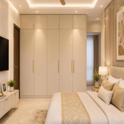 Modern Cream Toned Wardrobe Design With Lofts