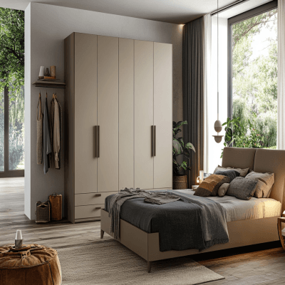 Modern Eclectic 4-Door Swing Wardrobe Design in Sand Satin Matte Finish