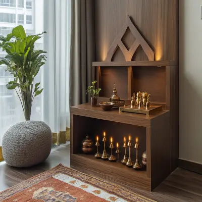 Modern Floor-Mounted Pooja Unit Design in Walnut Bronze