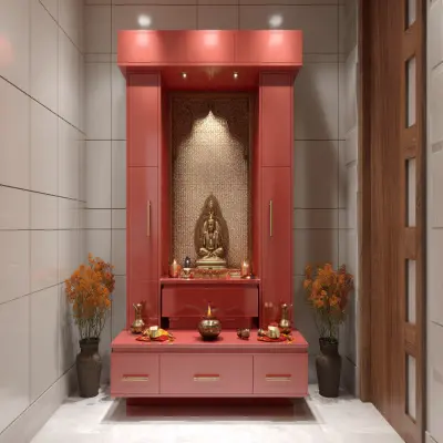 Modern Floor-Mounted Pooja Unit Design with Drawers