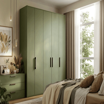 Modern Full-Height Wardrobe Design in Desert Green Finish
