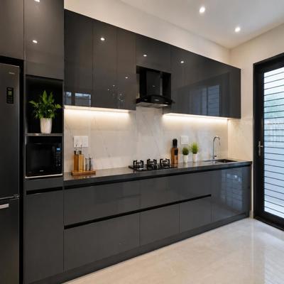 Modern Gothic Grey Straight Kitchen Design With G Profile Handles
