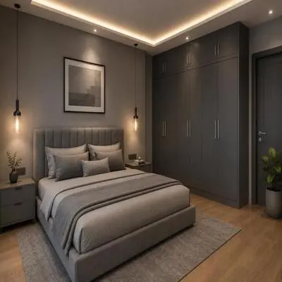 Modern Grey Themed Modern Master Bedroom Design