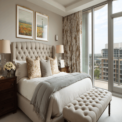 Modern Guest Room Design With Beige Upholstered Fabric