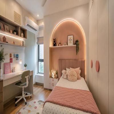 Modern Kids Bedroom Design with Arch Wall and Study