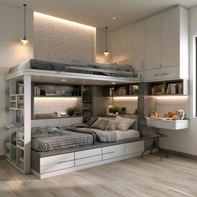 Modern Kids Bedroom Design With Shared Bunk Bed With Storage
