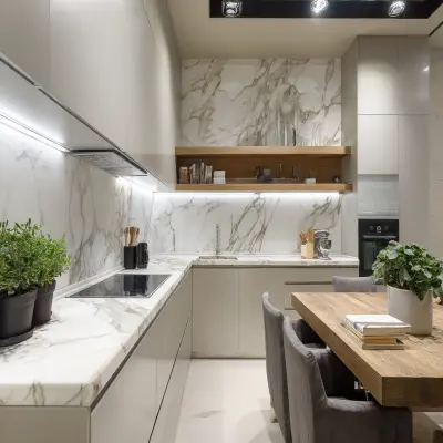 Modern L-Shaped Design with Marble Backsplash