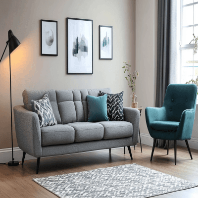 Modern Living Room Design with 3-Seater Sofa and Accent Chair