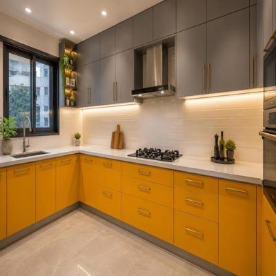 Modern Marrigold Yellow And Grey Modular L Shaped Kitchen Design