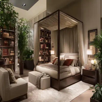 Modern Master Bedroom Design With King Size Canopy Bed and Storage Units