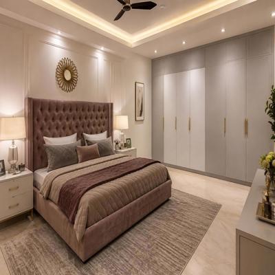 Modern Master Bedroom Design with Tufted Bed and Swing Wardrobe