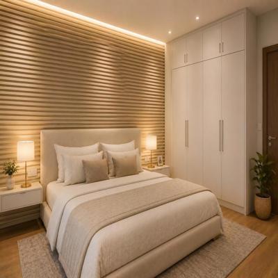 Modern Master Bedroom Design With Vertical Wall Louvers