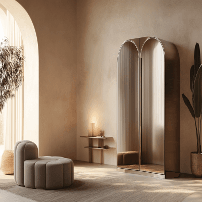Modern Metallic Swing Wardrobe Design with Arched Panels