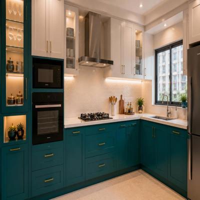 Modern Modular L Shape Kitchen Design With Caribe Base Kitchen Cabinets