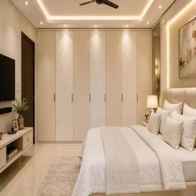 Modern Off White Themed Spacious Wardrobe Design