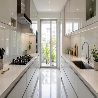 Modern Parallel Modular Kitchen Design Idea With Balcony