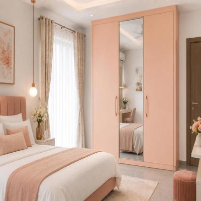 Modern Pastel Peach Wardrobe Design With Mirror