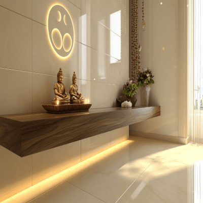 Modern Pooja Room Design in High Gloss Finish
