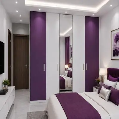 Modern Purple And White Wardrobe Design With Mirror