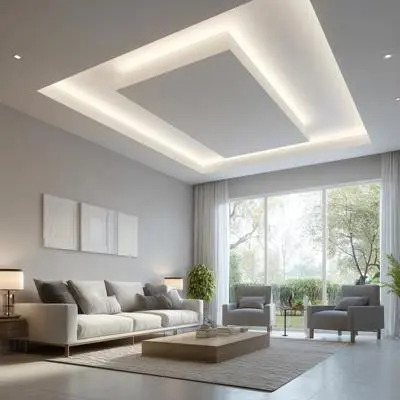 Modern Single Layer Rectangular Gypsum False Ceiling Design with Paint Finish