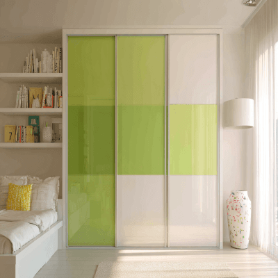 Modern Sliding Wardrobe Design in White and Lime Lacquered Glass