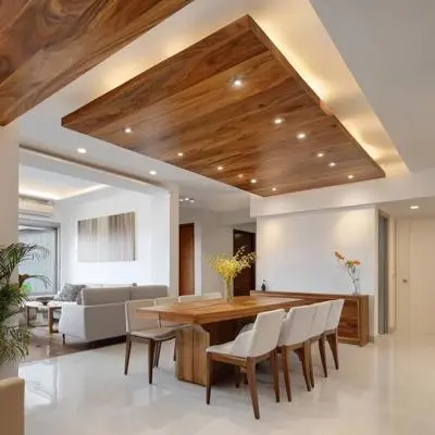 Modern Solid Wood Single Layer False Ceiling Design with Paint and Polish Finish