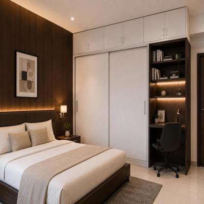 Modern Space Saving Ideas For Bedroom With White Wardrobe And Dark Brown Bedroom