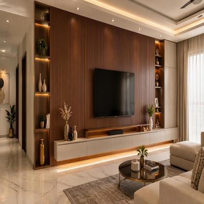 Modern Spacious TV Unit With Fluted Wall Panel