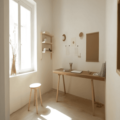 Modern Study Room Design With Frosty White And Pine Table