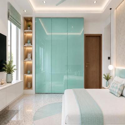 Modern Swing Wardrobe Design with Mint Turquoise High Gloss Finish