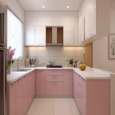Modern U-Shaped Kitchen Design in Blossom Magnolia Finish