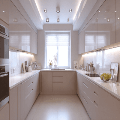 Modern U-Shaped Kitchen Design with Quartz Countertop