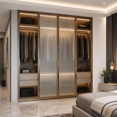 Modern Wardrobe Design With Aluminium Profiled Glass Shutters