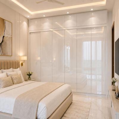 Modern Wardrobe Design With Glossy Finish And Loft