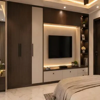 Modern Wardrobe Design With Integrated TV Unit