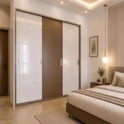 Modern White And brown 3 Door Sliding Wardrobe Design