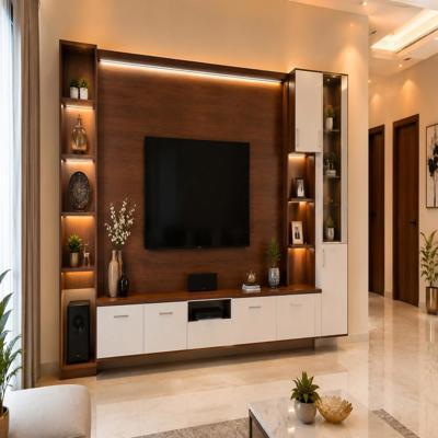 Modern White And Brown TV Unit Design For Hall
