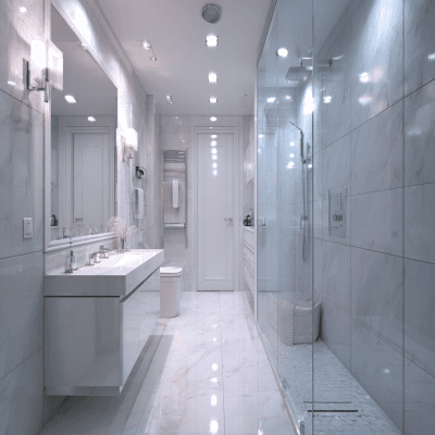 Modern White Bathroom Design With A Shower Area
