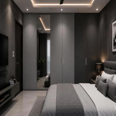 Monochromatic Modern Grey Wardrobe Design With Mirror