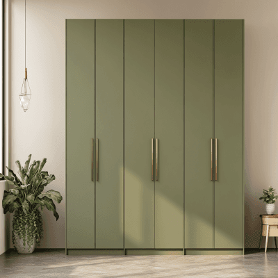 Olive Green Contemporary 6-Door Swing Wardrobe Design