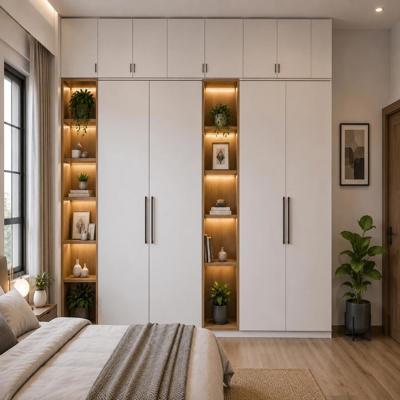 Open Ledges Hinged Modern Wardrobe Design with Loft Storage