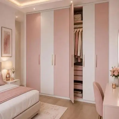 Pink And White Spacious Modern Wardrobe Design