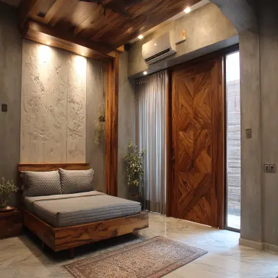Rustic Matte Finish Swing Door Design for Bedroom Entrance