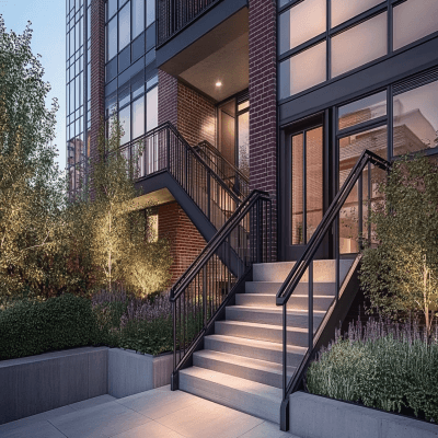 Minimalist Straight Staircase Design in Metal and Concrete