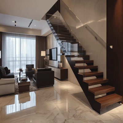 Wood and Glass Straight Staircase Design for Modern Homes