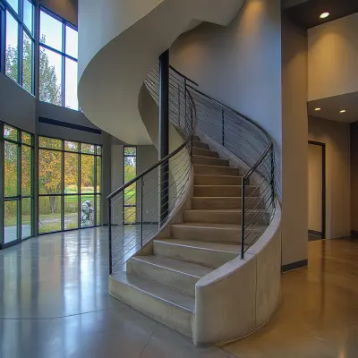 Modern Curved Spiral Staircase Design in Concrete and Metal