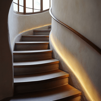 Traditional Curved Staircase Design in Concrete and Wood