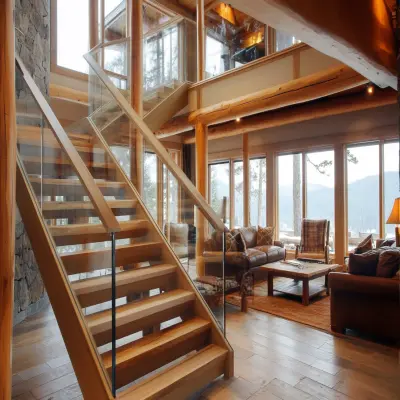 Modern Half-Landing Staircase Design Crafted from Wood and Glass