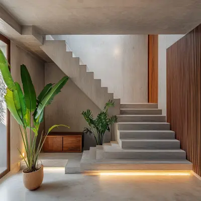 Modern L-shaped staircase Design in Concrete and Wood