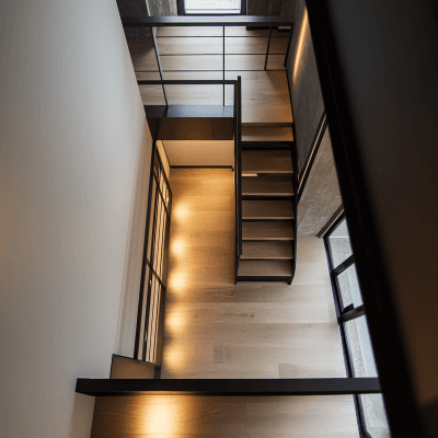 Stylish Modern L-shaped staircase Design in Wood and Metal